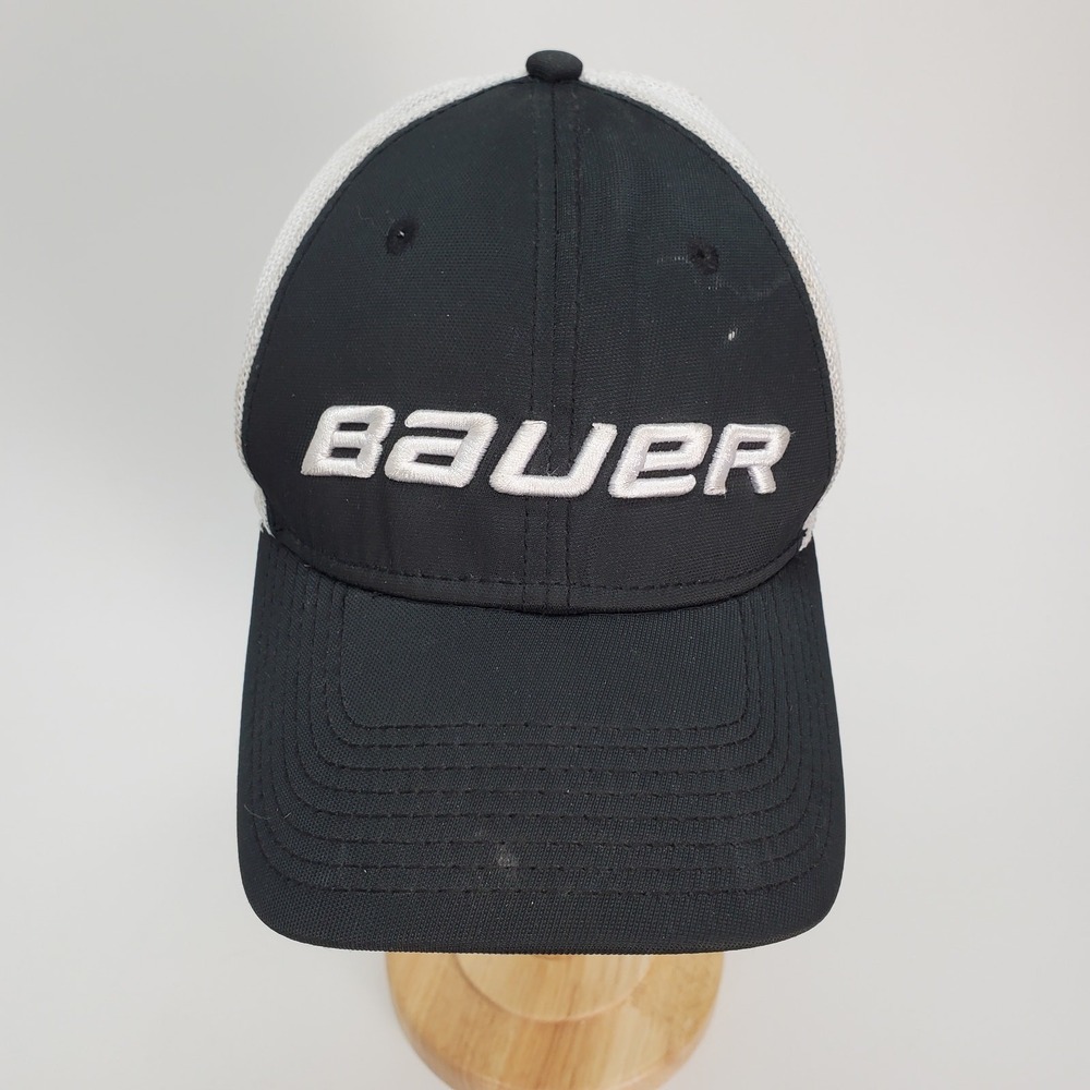 Bauer New Era 39THIRTY Mens Trucker Hat Black White Mesh Stretch Fit S/M Cap